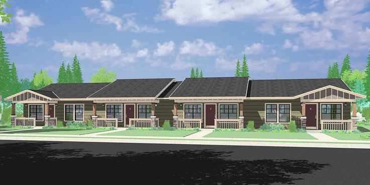 Plan F 596 One Level 4 Unit Multi Plex Design Plan Bruinier  - 1 Story 2&3 Bedroom Multi Plex Housing Plans