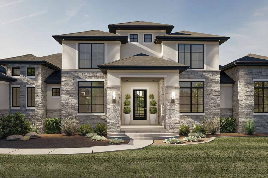 Prairie Style House Plan With Two Story Great Room 62702DJ  - 2 Story Prairie Style House Plans