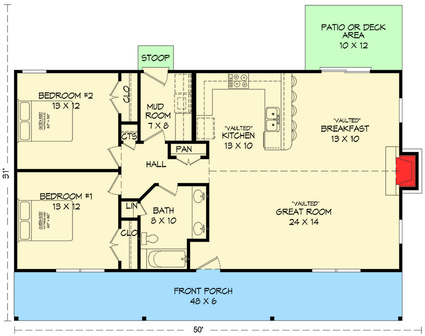 Ranch House Plan With Vaulted Ceilings 1200 Sq Ft 68419VR  - 1200 Sq Ft Single Story House Plans