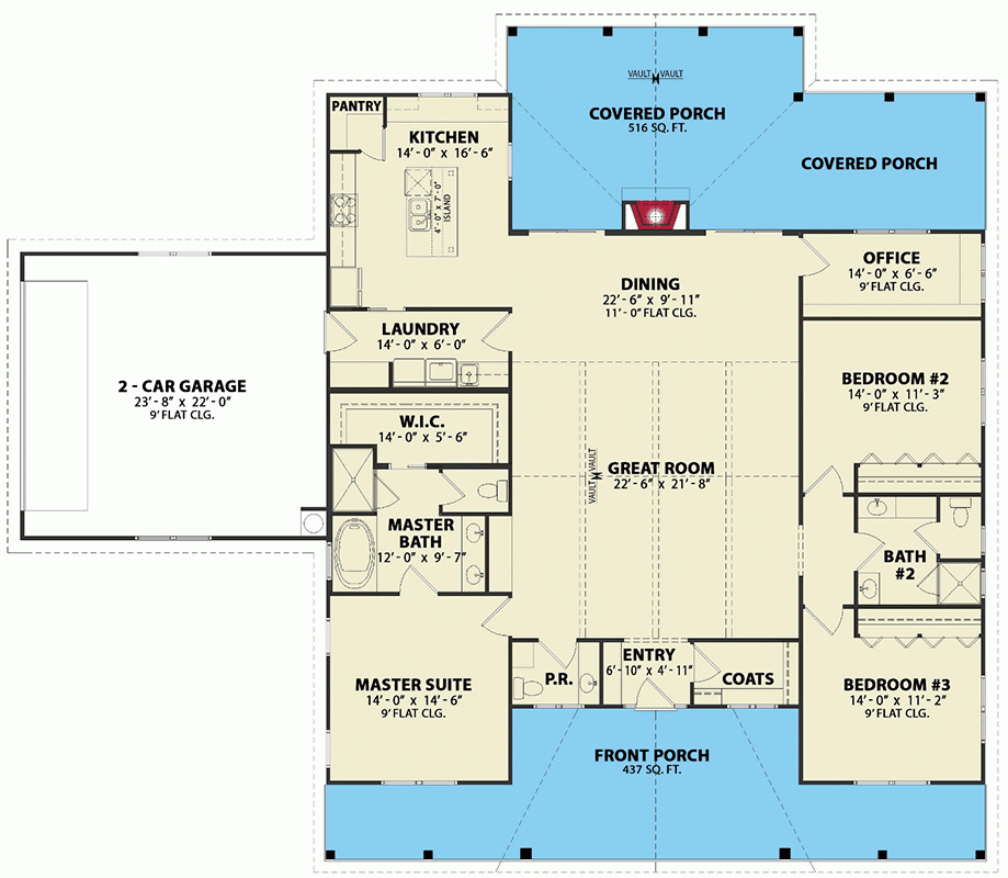 Rustic One Story Country Craftsman Home Plan Under 2300 Square Feet  - 2300 Square Foot Single Story House Plans