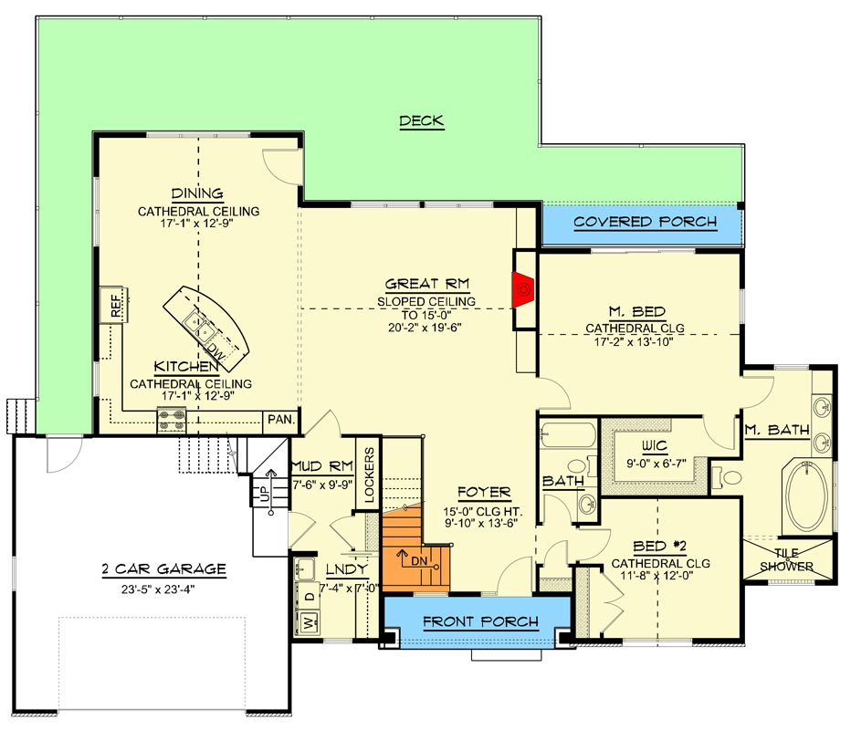 Rustic One story House Plan With Open Floor Plan Vaulted Ceilings In  - Single Story Vaulted Ceiling House Plans