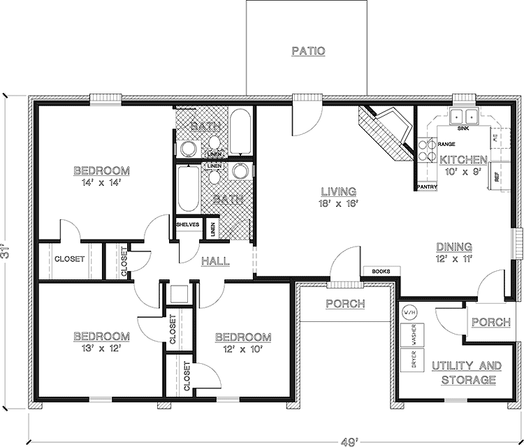 Simple One Story 3 Bedroom House Plans 2 Bedroom House Plans Duplex  - 3 Bedroom Simple One Story House Plans