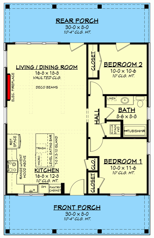 Single Story 2 Bedroom Cottage Farmhouse With Vaulted Great Room House  - 2 Bedroom House Plans Single Story