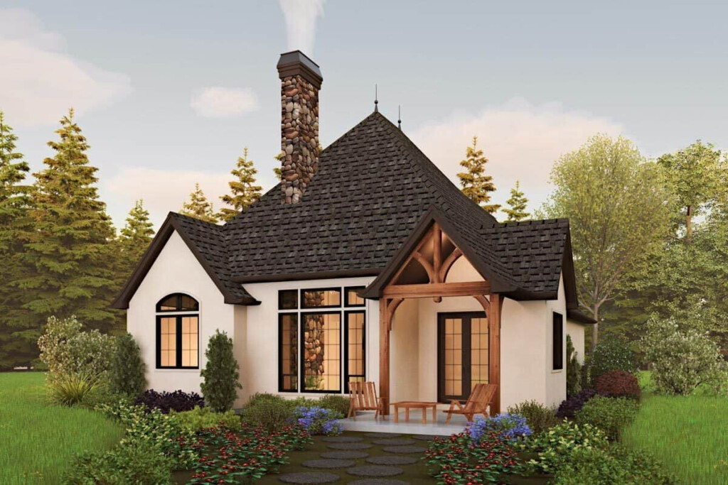 Single Story 2 Bedroom Storybook Cottage Home With Single Garage Floor  - Single Story Country Cottage House Plans