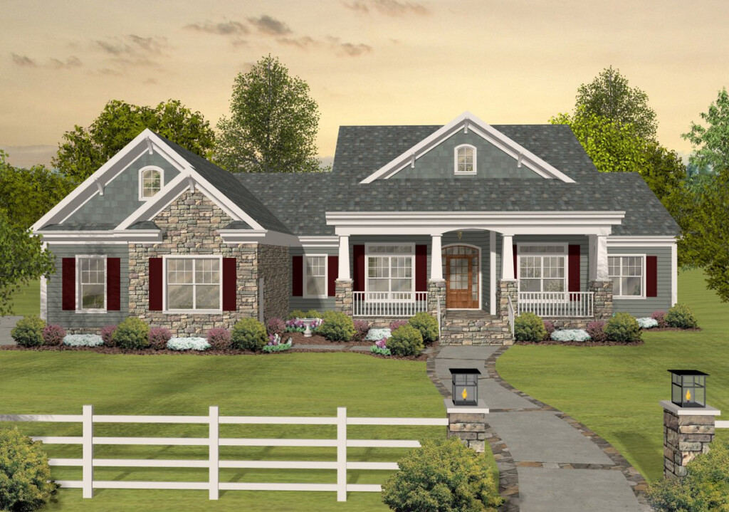 Single Story 3 Bedroom Cottage Home With Split bed Layout House Plan  - 3 Bedroom 3 Bath Single Story House Plans