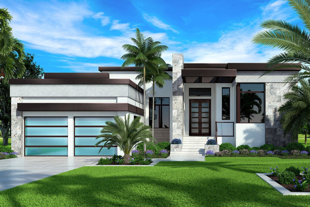 Single Story 4 Bedroom Modern Florida Home With Large Family Room  - Single Story Florida House Plans