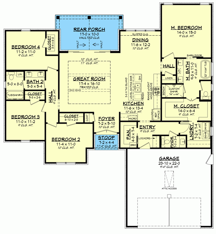 Single Story Country House Plan With 4 Beds Under 2000 SqFt 51912HZ  - 2000 Sq Ft House Single Story Plans