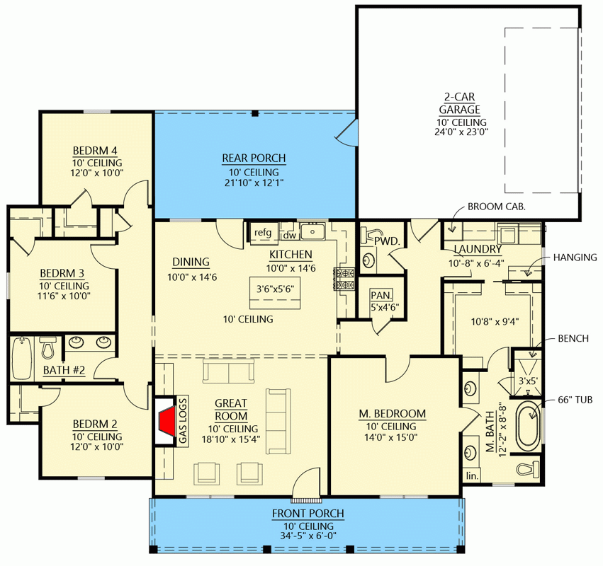 Single Story Modern Farmhouse With 4 Bedrooms House Plan  - 4 Bedroom Single Story House Floor Plans