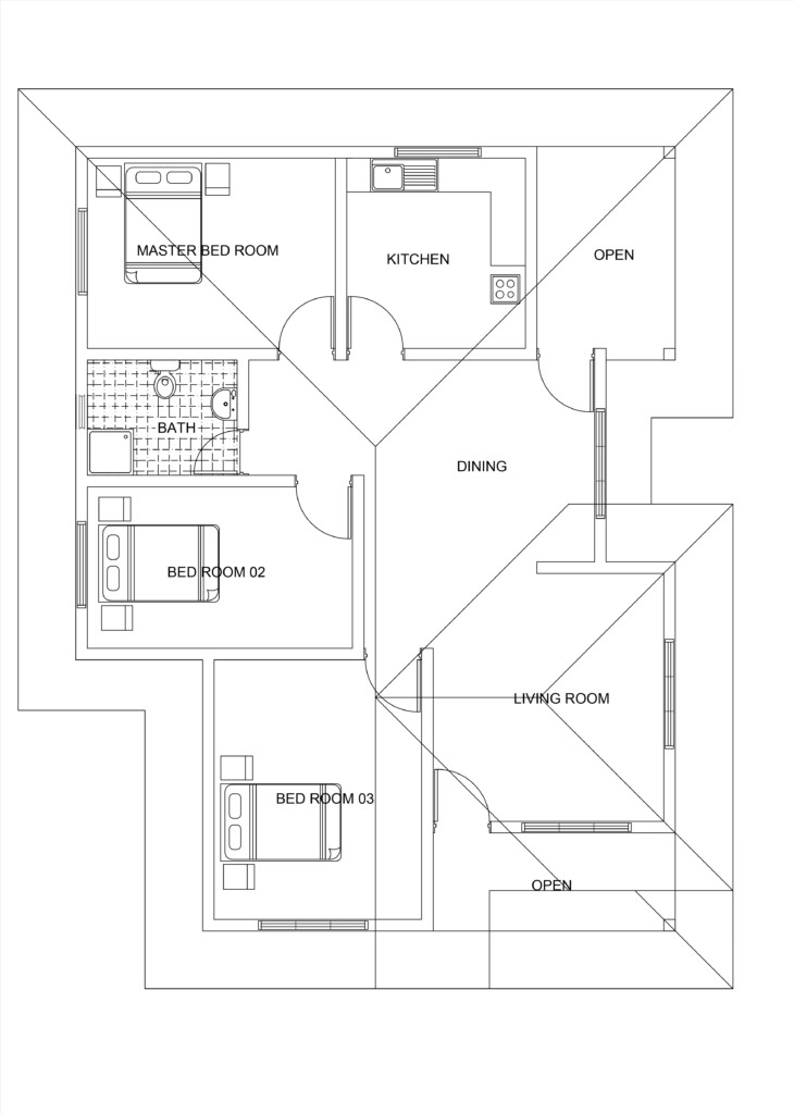 Single Story Three Bedroom House Plan Free Downlod - Free Single Story House Plans