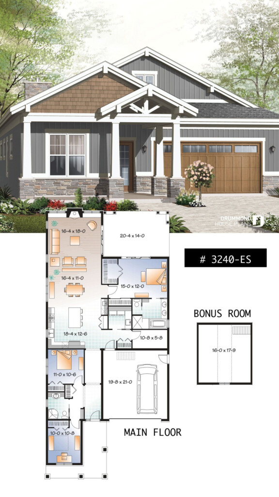 Small Craftsman Home House Plans - Single Story Small Craftsman House Plans