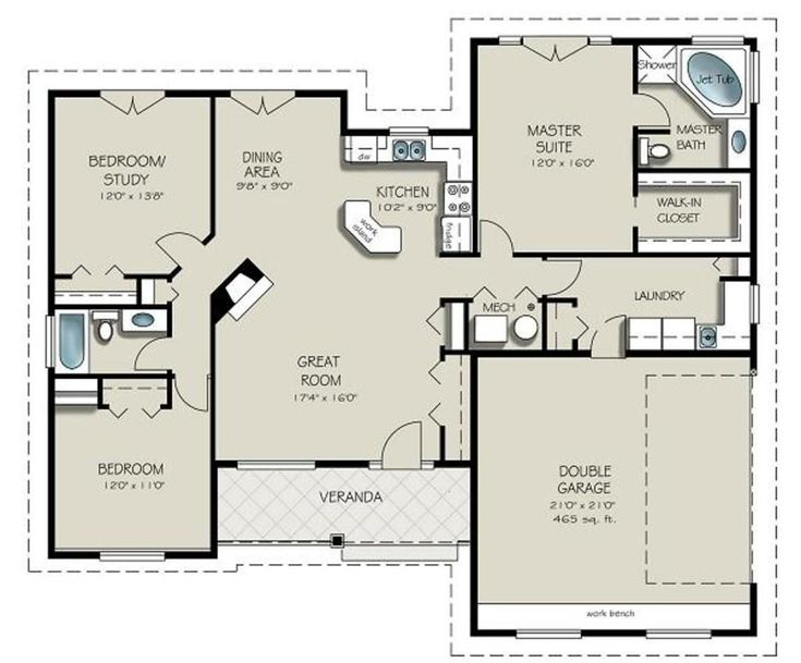 Small House With Nice Laundry Room 1550 Sq Ft Three BR Two Bath  - 1500-1550 Square Feet One Story House Plans