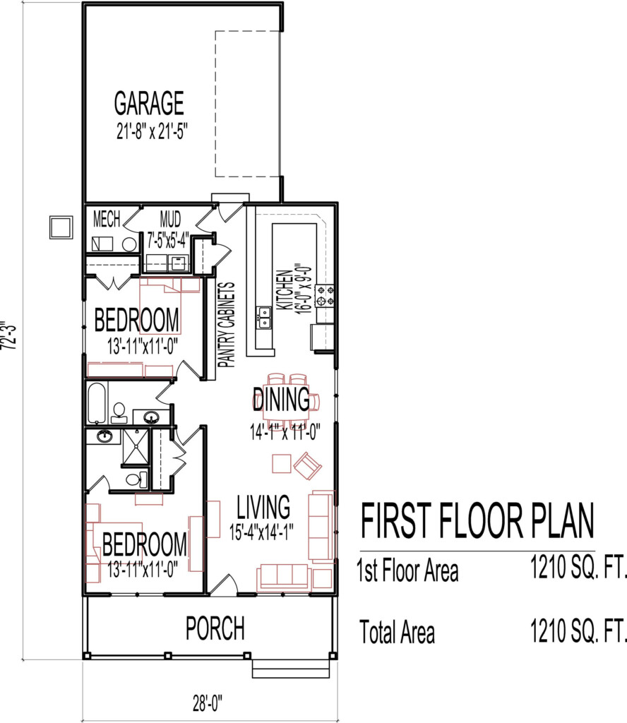 Small Low Cost Economical 2 Bedroom 2 Bath 1200 Sq Ft Single Story  - 1200 Sq Ft Single Story House Plans