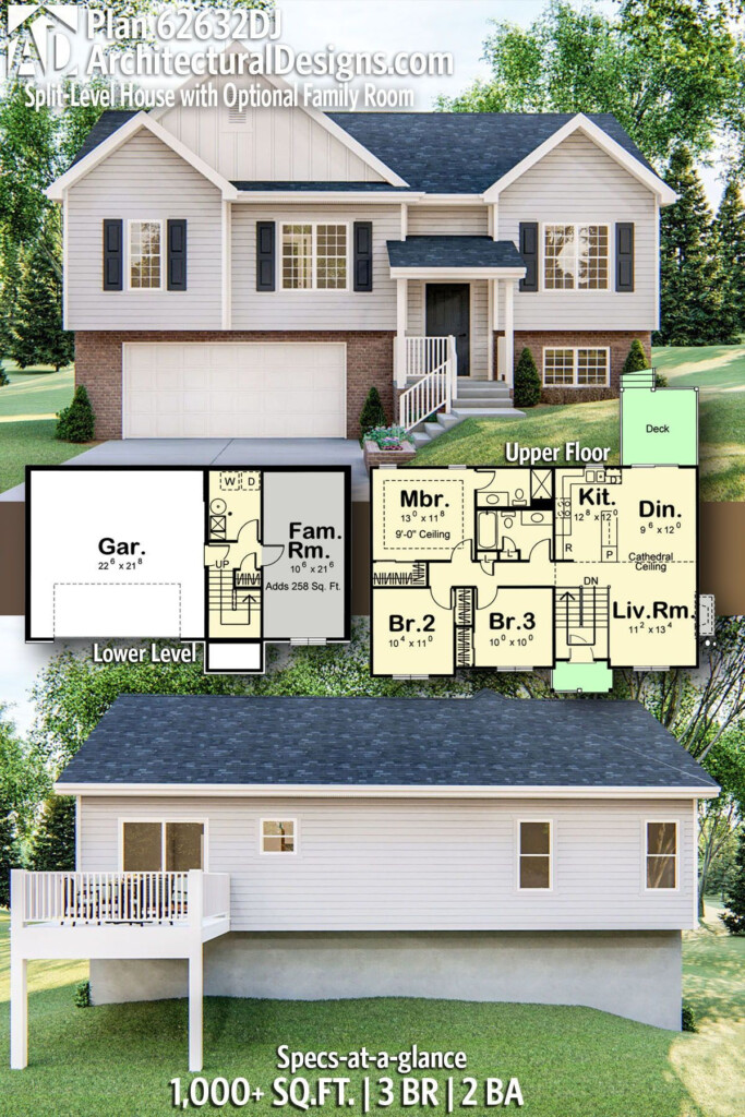 Split Level House Plan 62632DJ With Drive Under Garage For A Sloping  - 2 Story Split Level House Plans