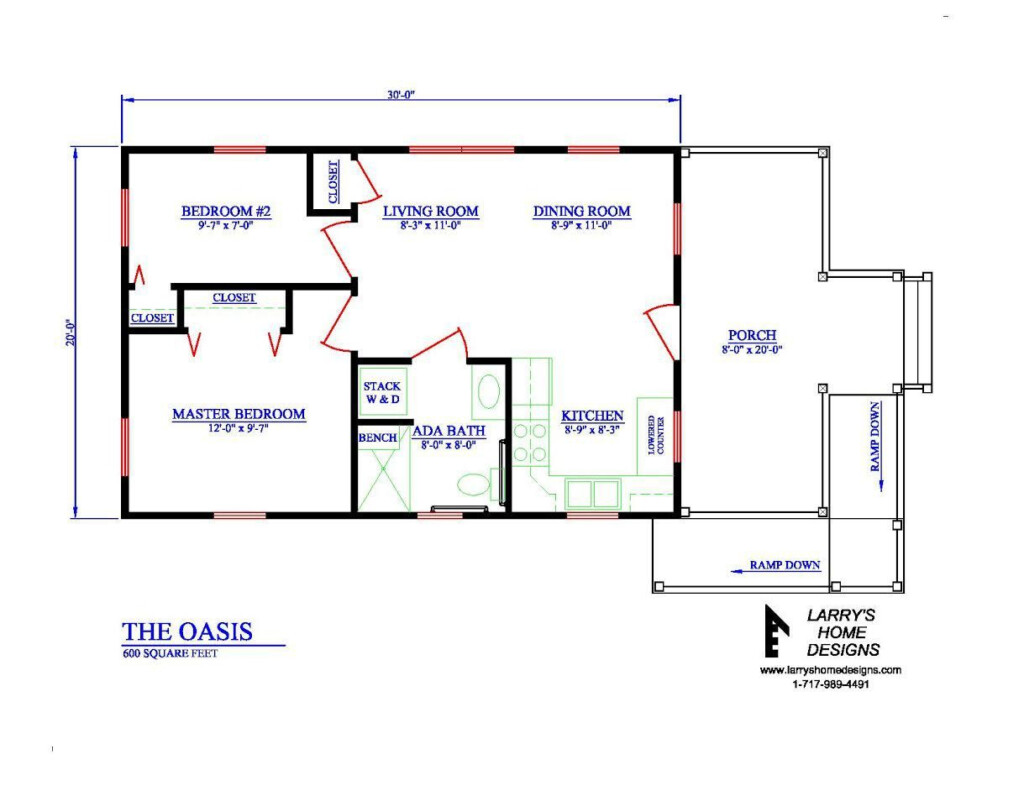 The Oasis 600 Sq Ft Wheelchair Friendly Home Plans Cottage Floor  - Single Story Wheelchair Accessible House Small Handicap House Plans