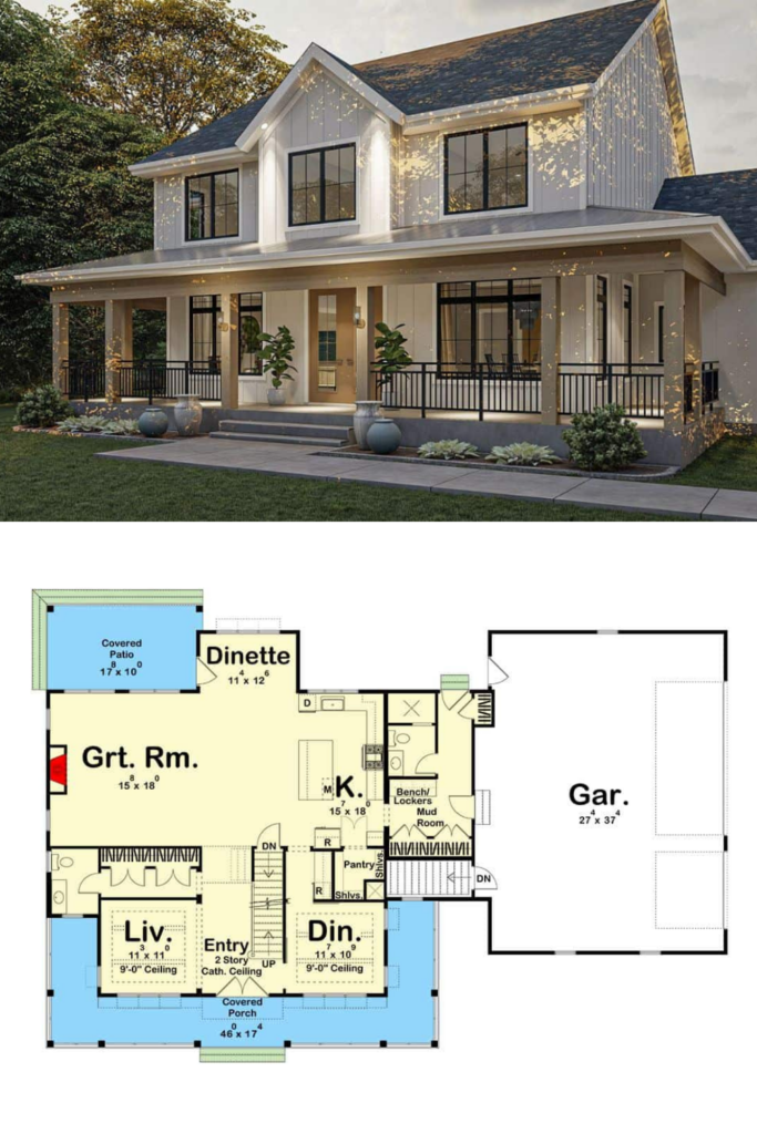 The Stunning Farmhouse Exterior And Floor Plan From Architectural  - Farm House House Plans 2 Story