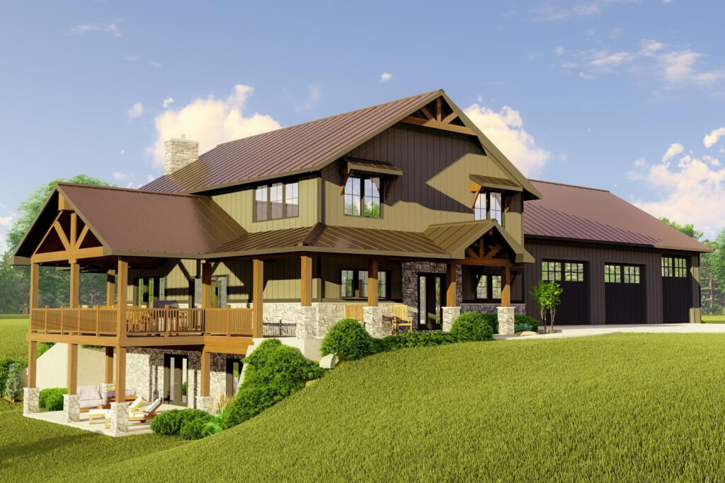 This Barndominium style House Plan designed With 2x6 Exterior Walls  - 2 Story Walkout Basement House Plans