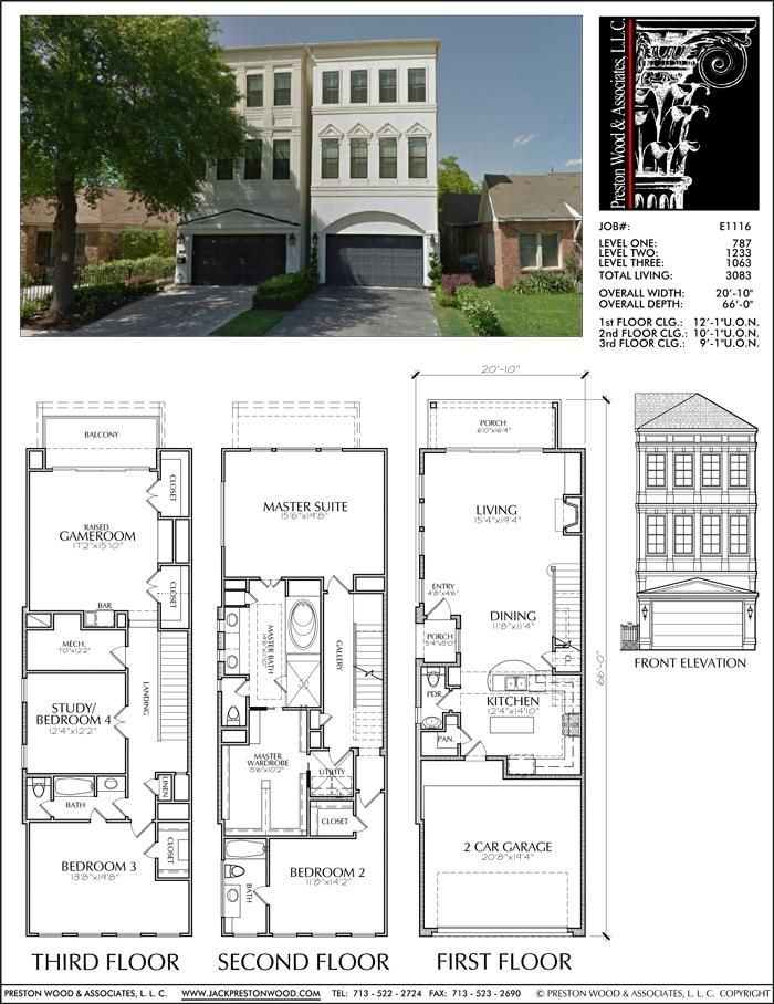 Three Story House Plans With Garage And First Floor - 3 Story Town House Plans With Garage