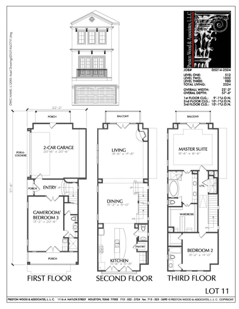 Three Story Townhouse Plan D5214 2524 Town House Floor Plan Town  - 3 Story Town House Plans With Garage