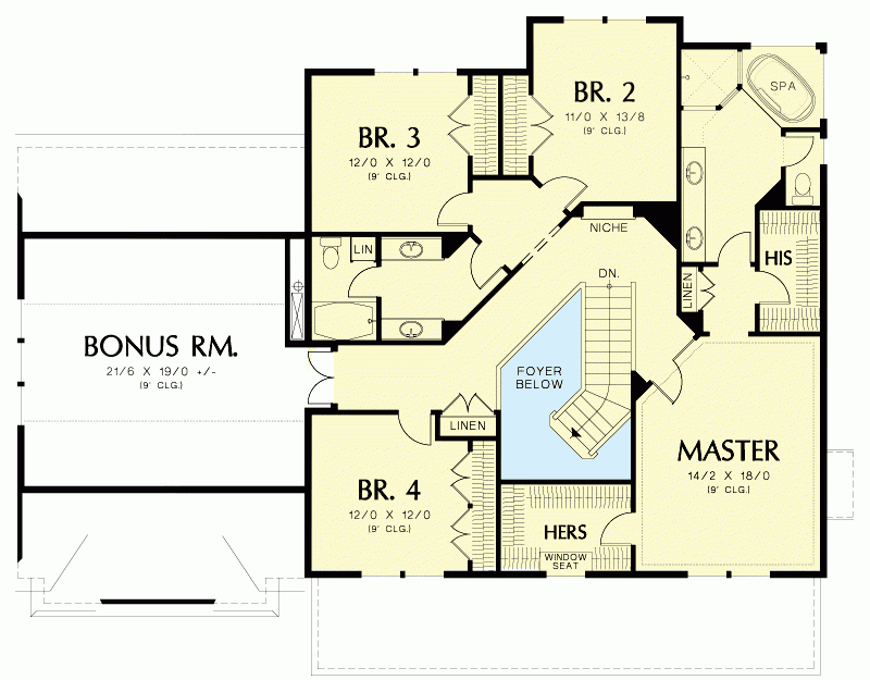 Traditional Country House Plan With Two Walk in Closet In The Master  - 2 Story Closet House Plans