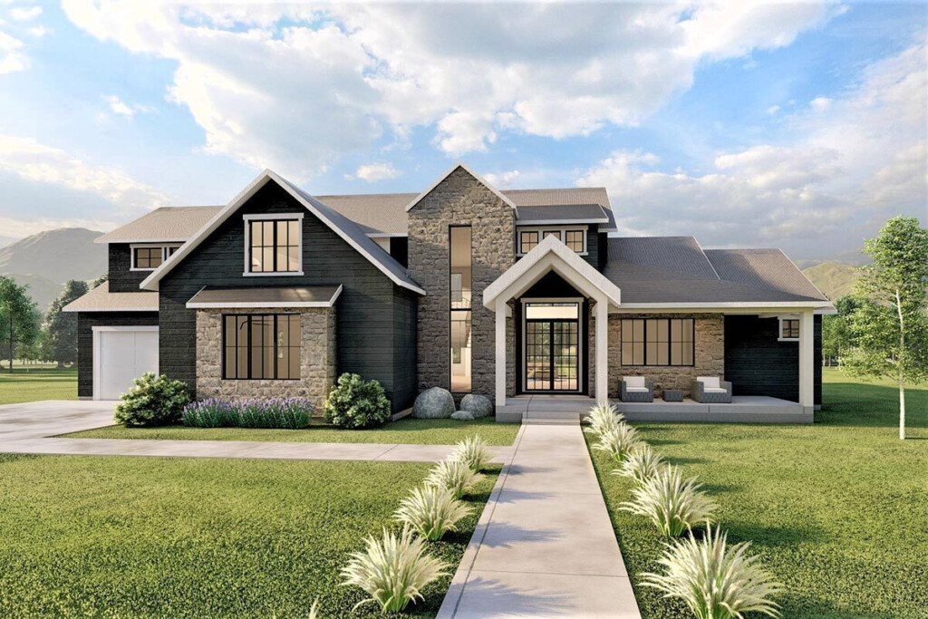 Transitional 3600 Square Foot Farmhouse With 2 Story Great Room  - 3600 Sqft 2 Story House Plans