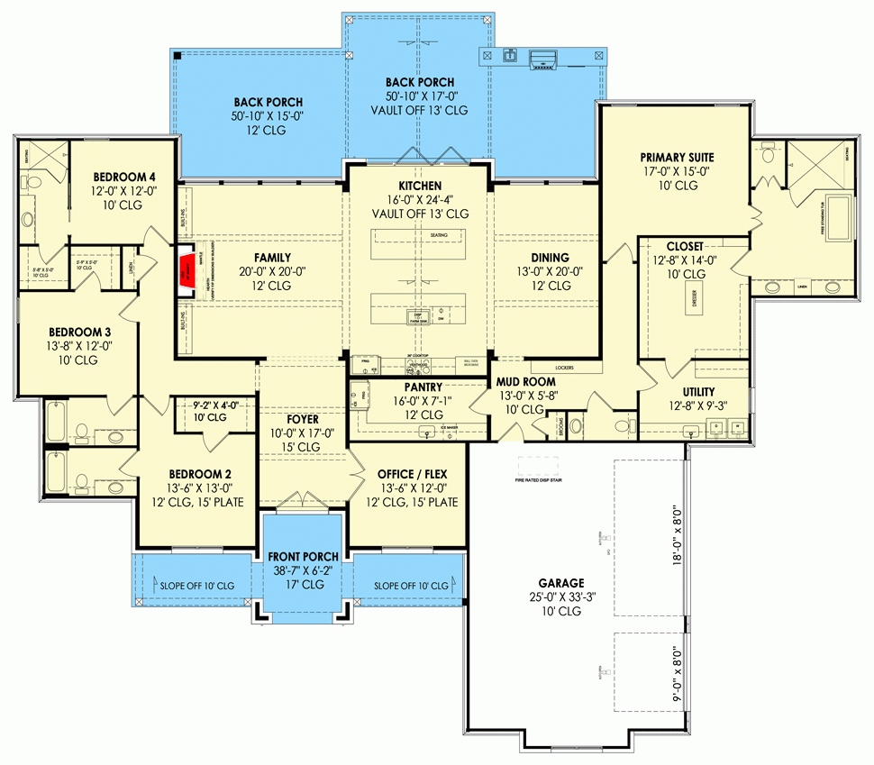 Transitional 3600 Square Foot One Level House Plan With Split Bed  - 3600 Sq Ft 1 Story House Plans