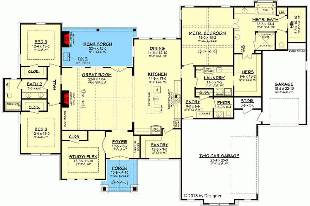 Tuscan style One story House Plan With Massive Walk in Pantry 51794HZ  - Center Hall One Story House Plans