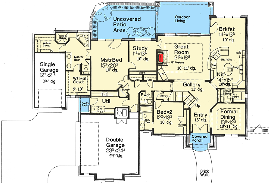 Two Downstairs Bedrooms 48332FM Architectural Designs House Plans - 2 Story House Plans With Bedrooms Downstairs