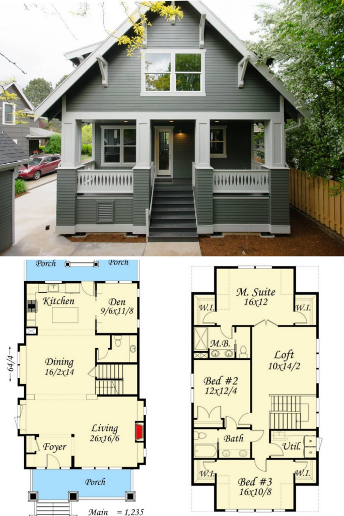 Two Story 4 Bedroom Bungalow Home Floor Plan Craftsman Bungalow  - Bungalow House Plans 2 Story