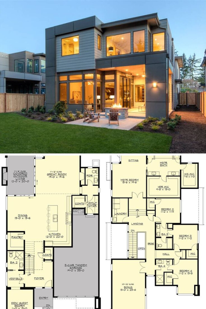 Two Story 4 Bedroom Sunoria Contemporary Style Home Floor Plan  - Family House 4 Bedroom 2 Story House Plans