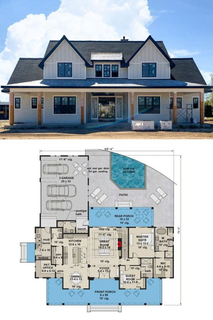 Two Story 6 Bedroom Modern Farmhouse With A Loft Floor Plan  - 6 Bedroom 2 Story House Plan