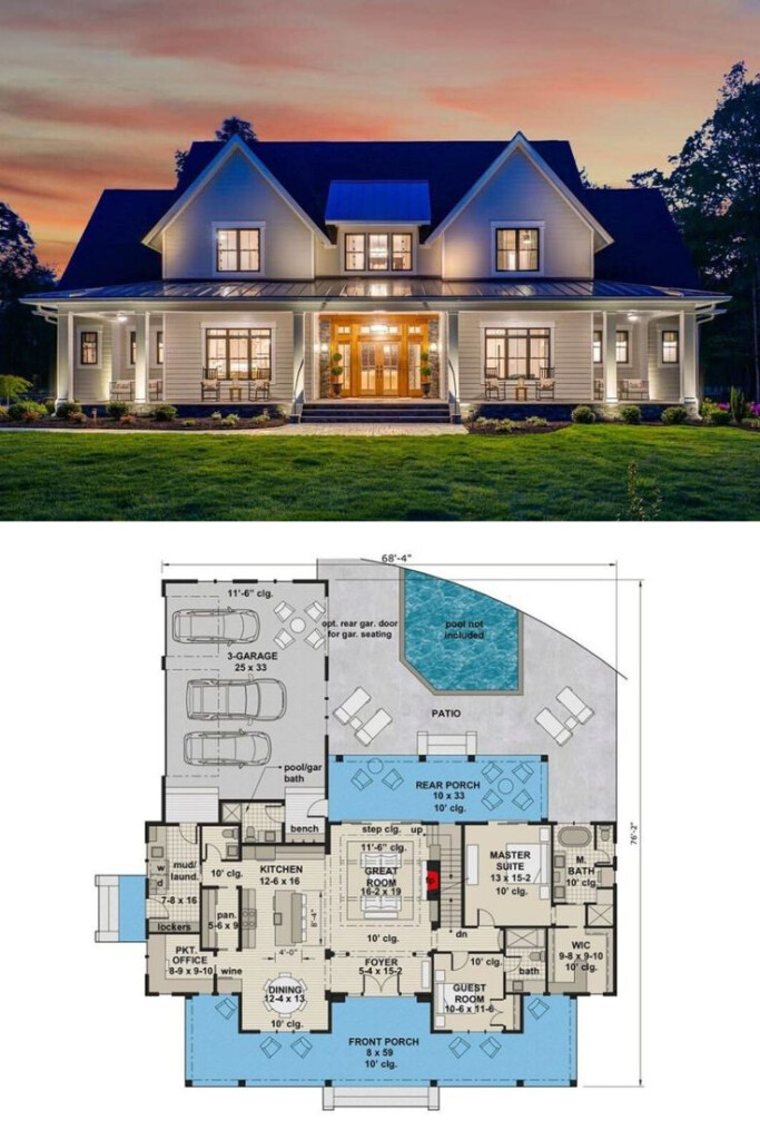 Two Story 6 Bedroom Modern Farmhouse With A Loft Floor Plan  - 6 Bedroom 2 Story House Plans 3D