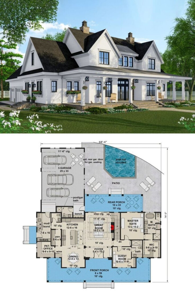 Two Story 6 Bedroom Modern Farmhouse With A Loft Floor Plan Modern  - 2 Story 6 Bedroom House Floor Plans