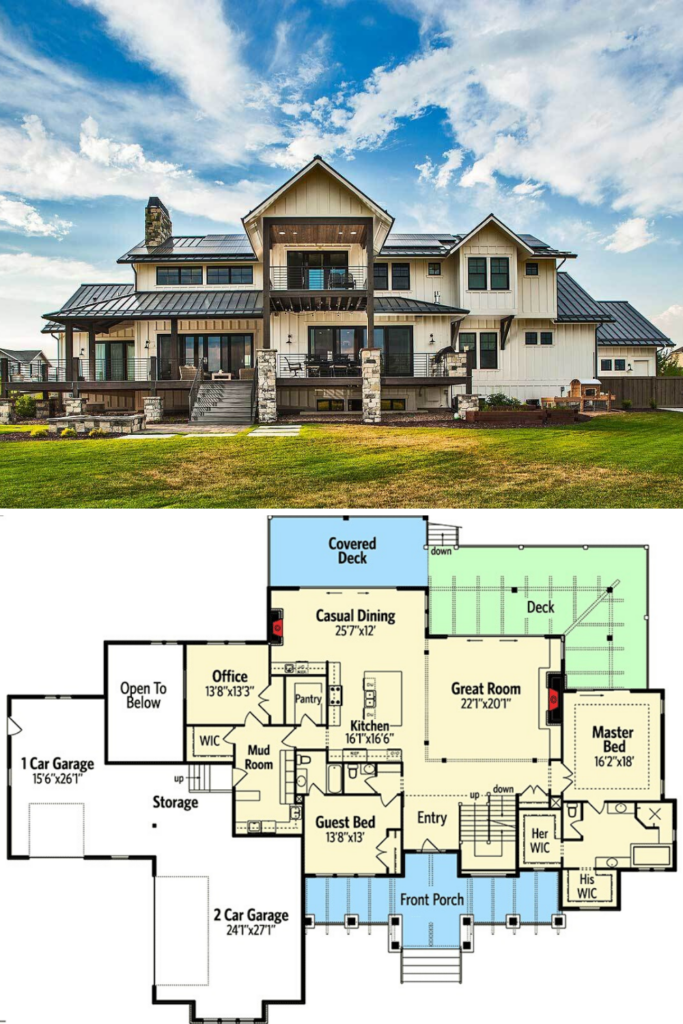 Two Story 6 Bedroom Mountain Home With Climbing And Exercise Rooms  - 2 Story House Plans For Large Families