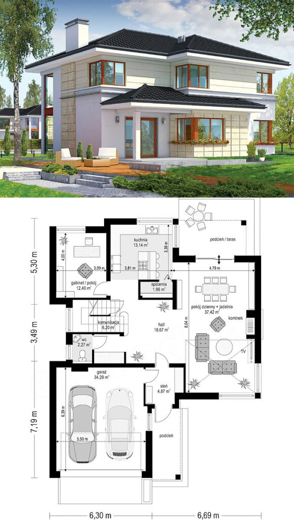 Two Story House Design With 2 Car Garage And Basement Two Story House  - 2 Story House Plans Basement Garage