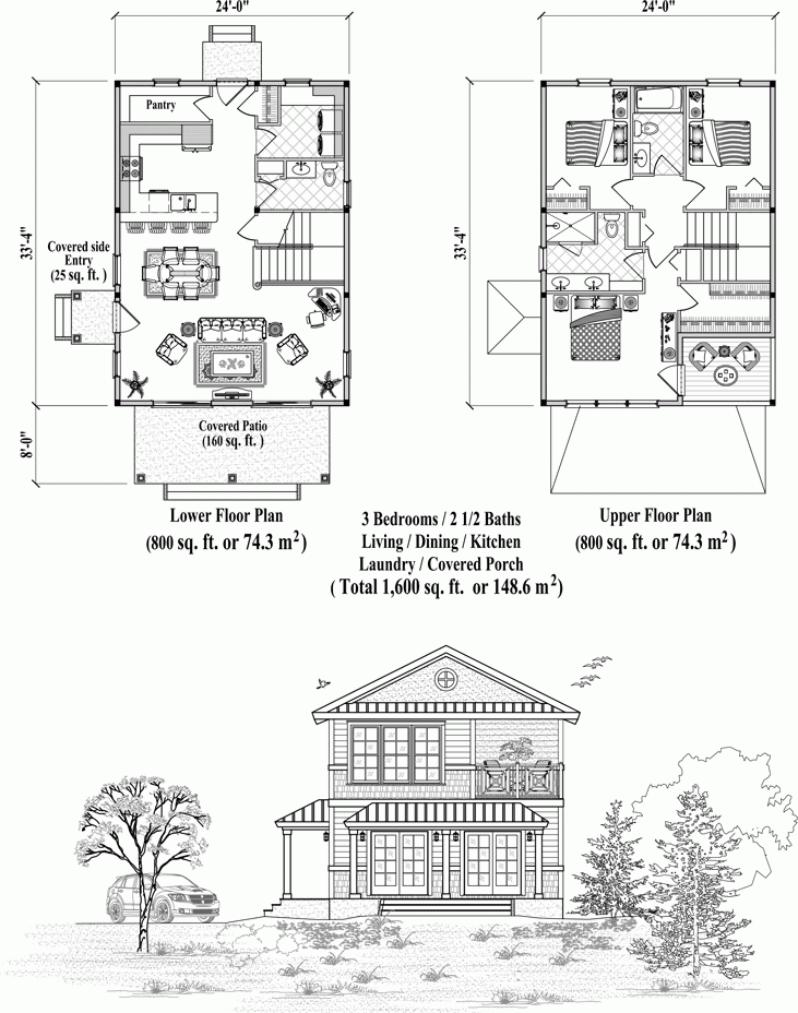 Two Story House Plan 3 Bedrooms 2 1 2 Baths 1600 Sq Ft TS 2105  - 1600 Sq Ft 2 Story House Plans