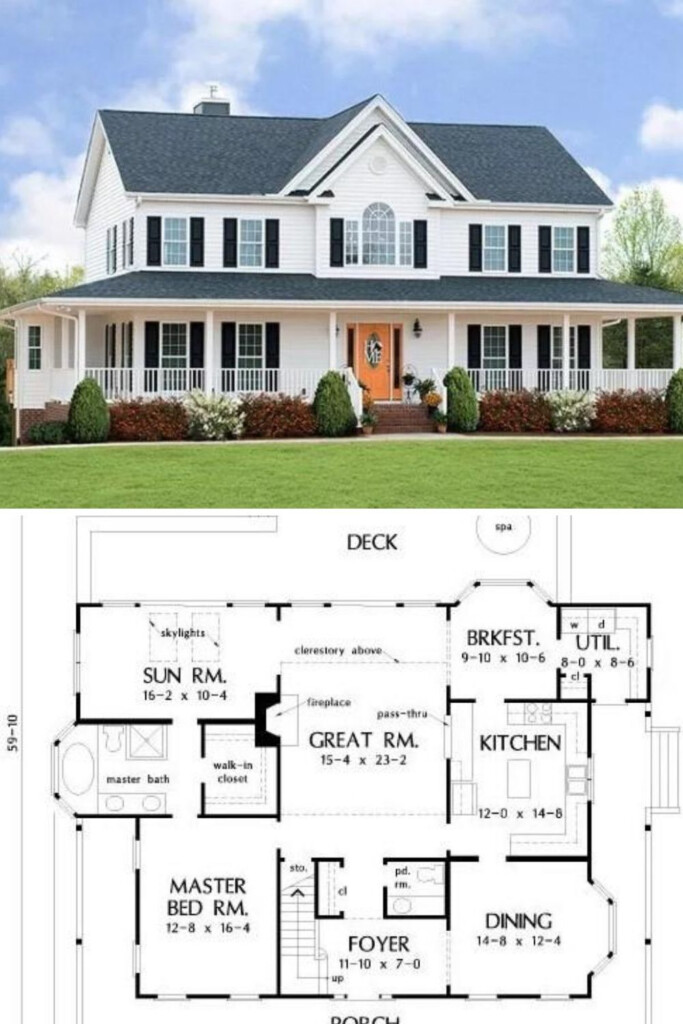 Two Story House Plans With Front Porch And Second Floor - Two Story Country House Plans