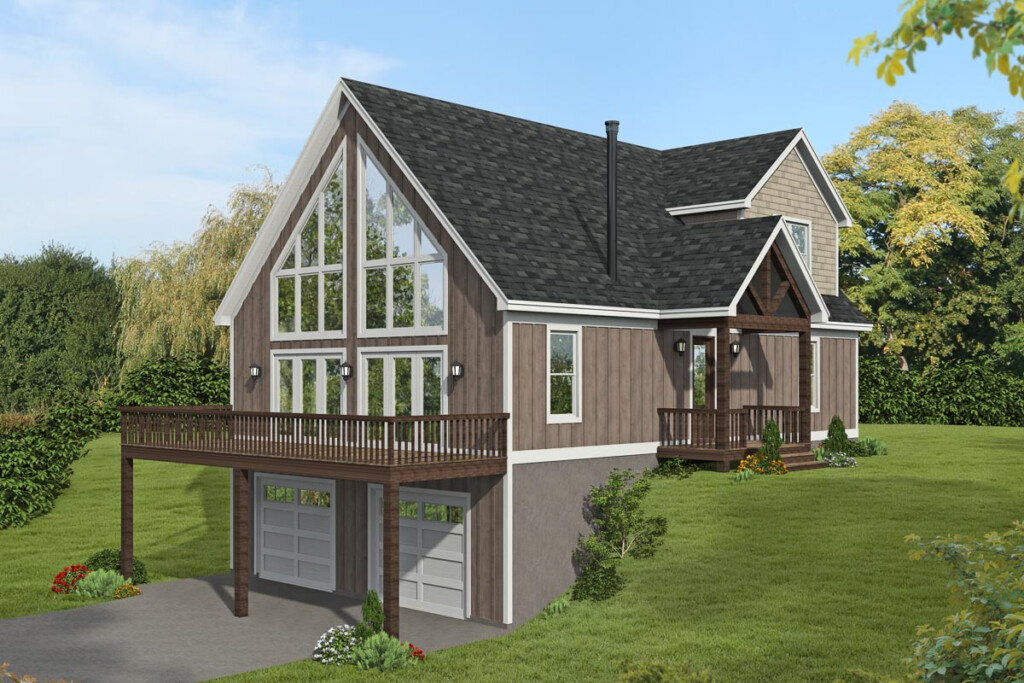 Two Story Mountain House Plan With Vaulted Master Loft And Tandem Drive  - 1 And 1 2 Story Mountain House Plans