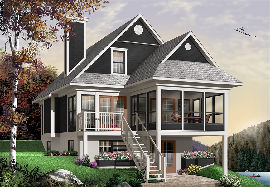 Two Story Three Bedroom French Lake Cottage With Screened Porch - Two Story Cottage House Plans